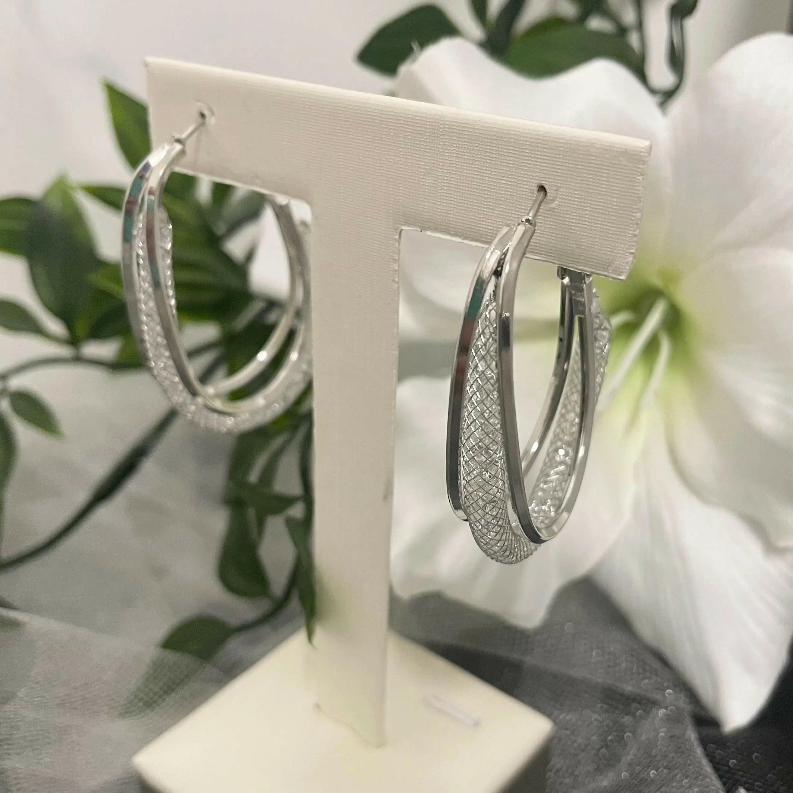 Livia sparkling zirconia silver hoop earrings - Elegant Wedding jewellery.