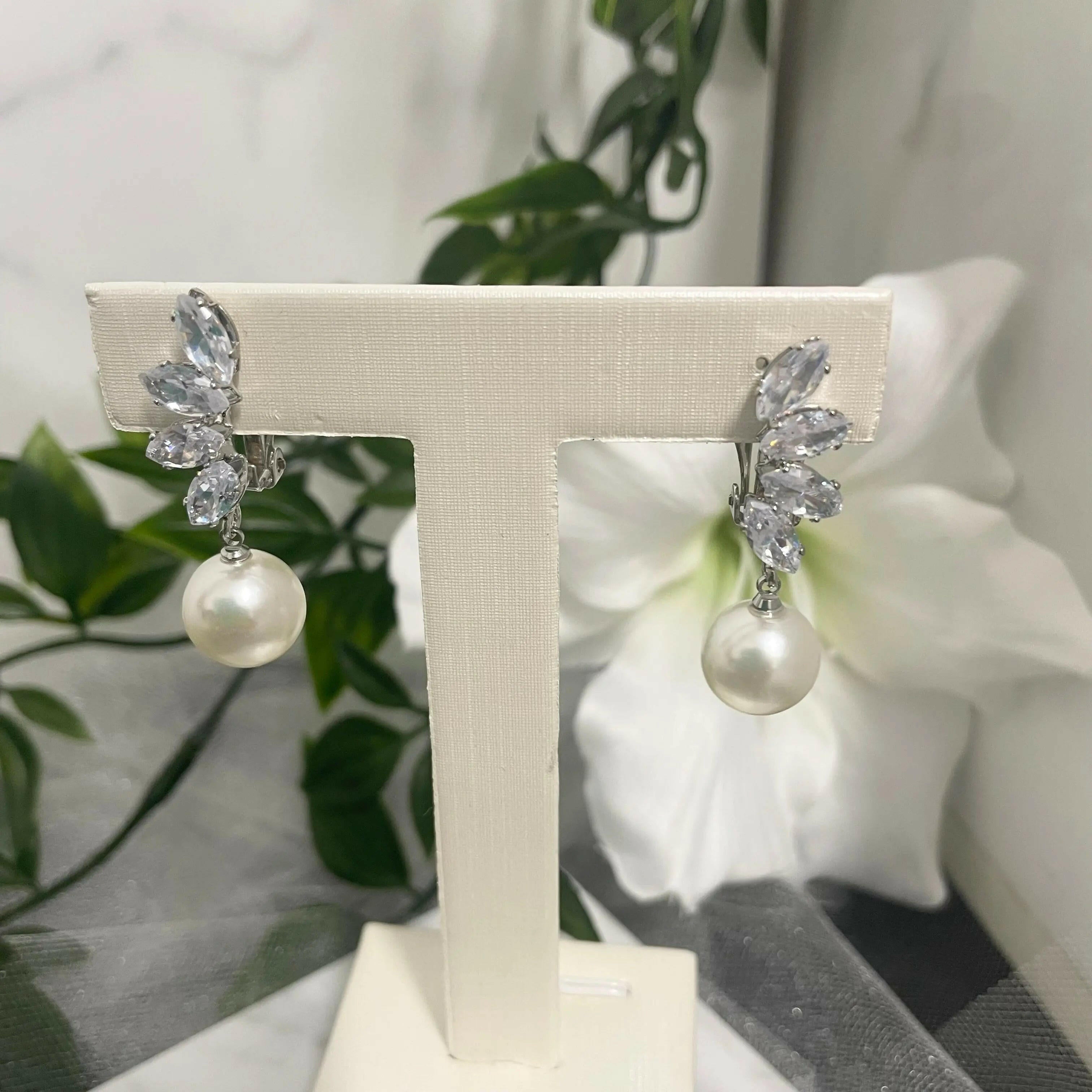 Luxe CZ pearl earrings instant chic clip-on earrings - no piercing needed.