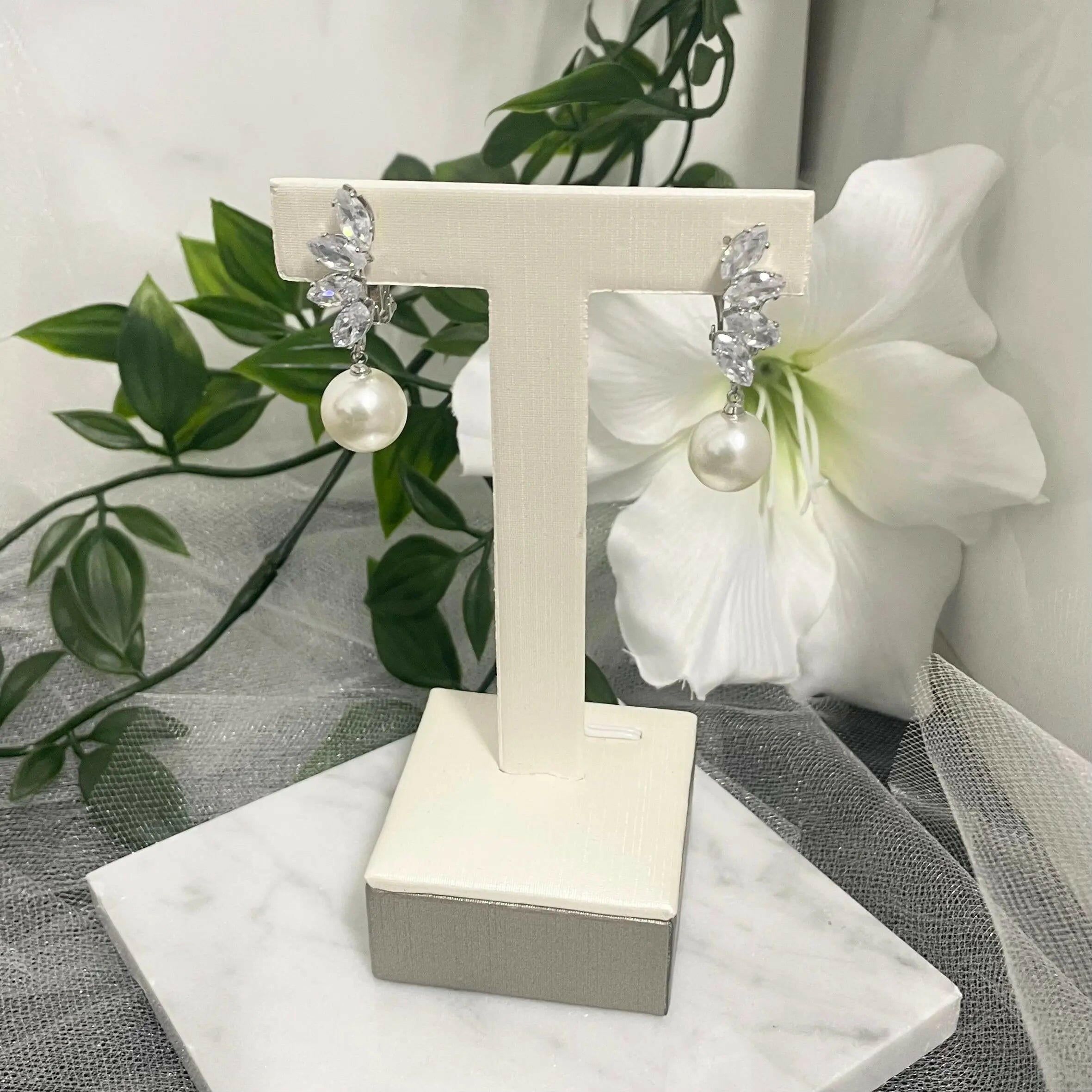 Luxe CZ pearl earrings instant chic clip-on earrings - no piercing needed.