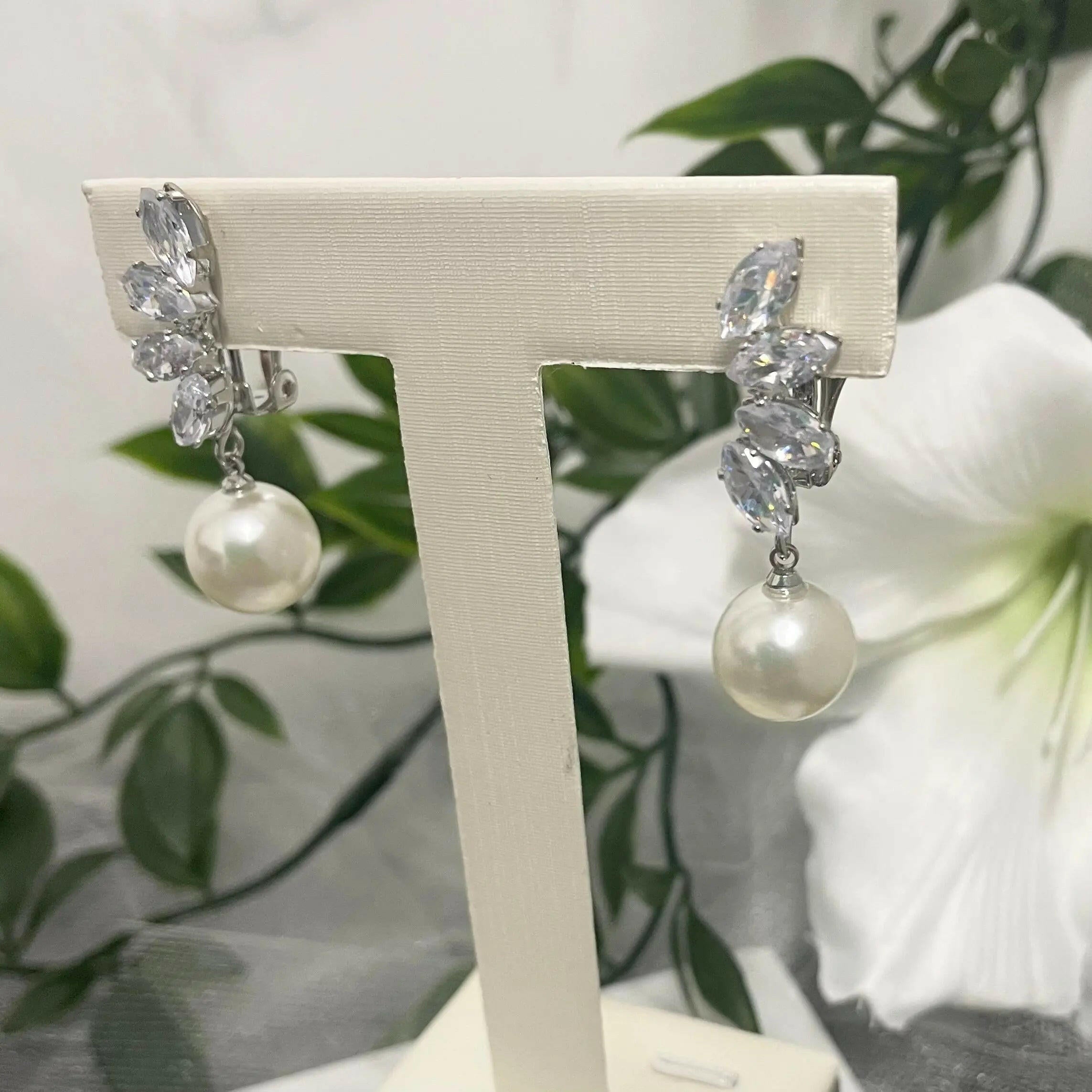 Luxe CZ pearl earrings instant chic clip-on earrings - no piercing needed.