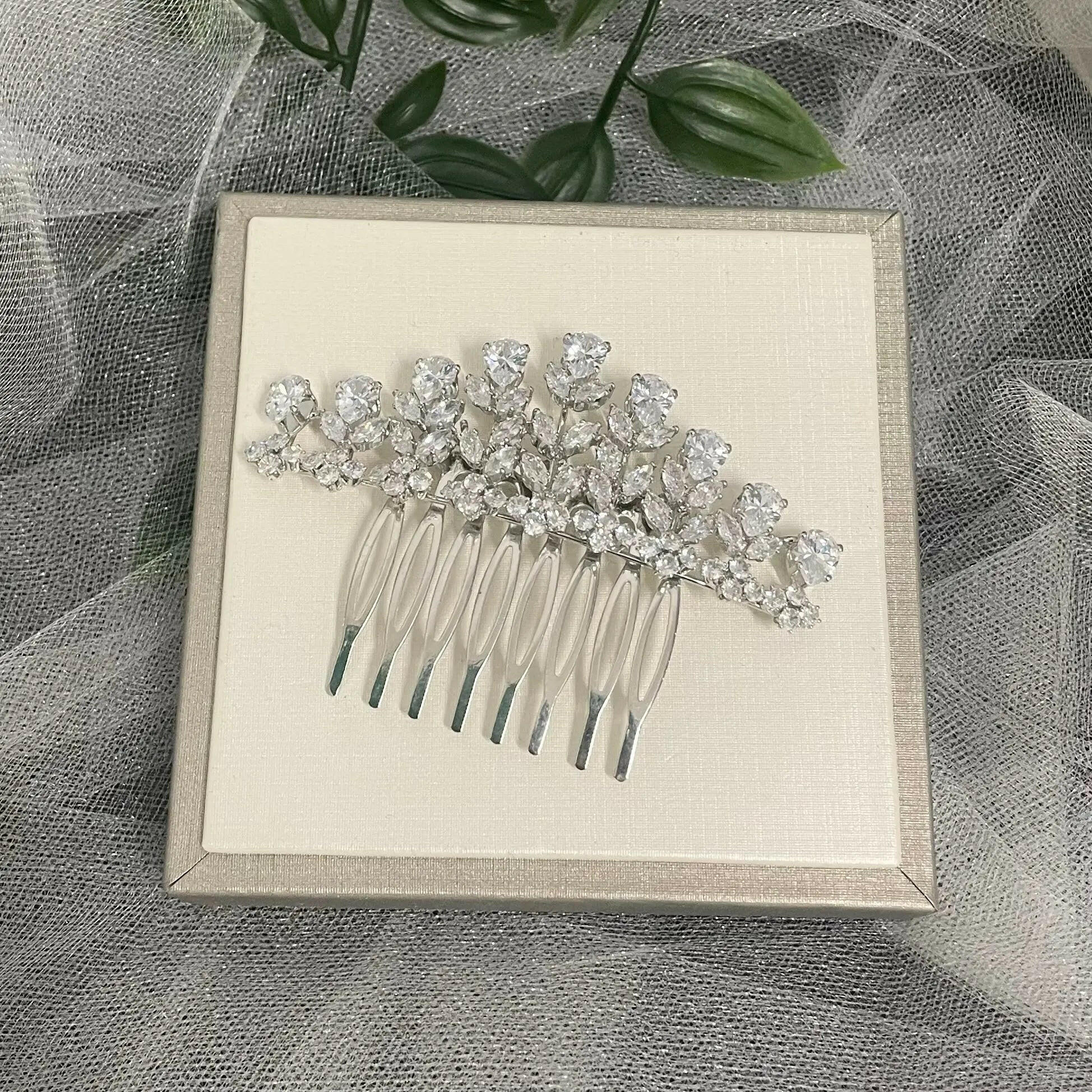 Mayla CZ Bridal Wedding Hair Comb: Marquise Crystal Elegance.