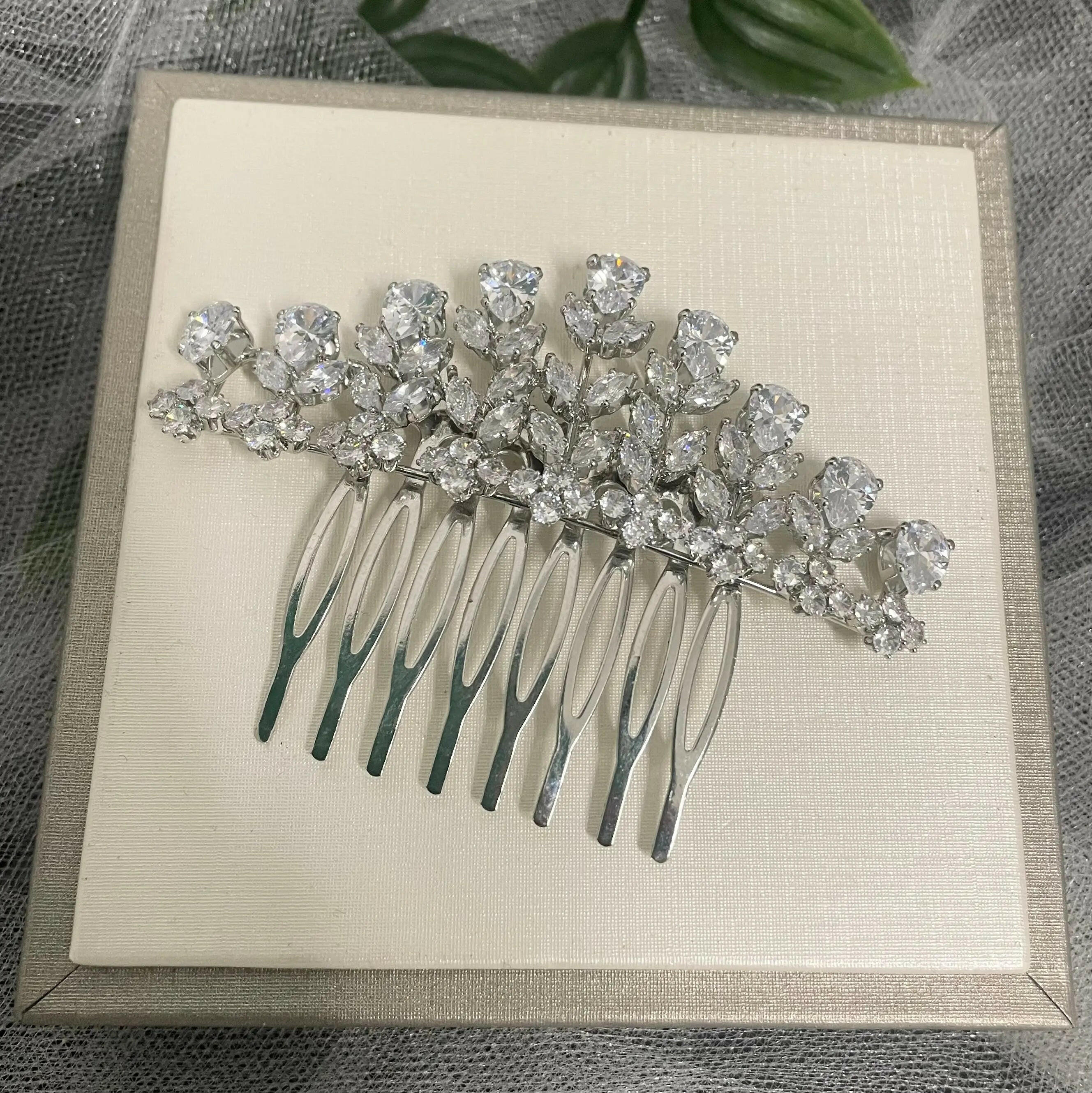 Mayla CZ Bridal Wedding Hair Comb: Marquise Crystal Elegance.