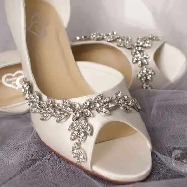 Nola Peep Toe Diamante Ankle Strap Wedding Bridal Shoe - Divine Bridal