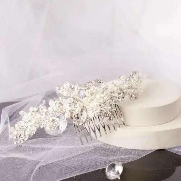 Polly Crystal Pearl Bridal Wedding Hair Comb: Shimmering Elegance - Divine Bridal