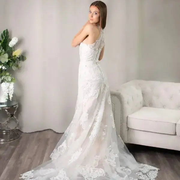 Rosalynn: High Neck Lace Mermaid Gown - Divine Bridal