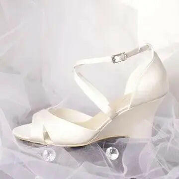 Ruth Open Toe Ankle Strap Wedding Bridal Wedge wedding Shoes.