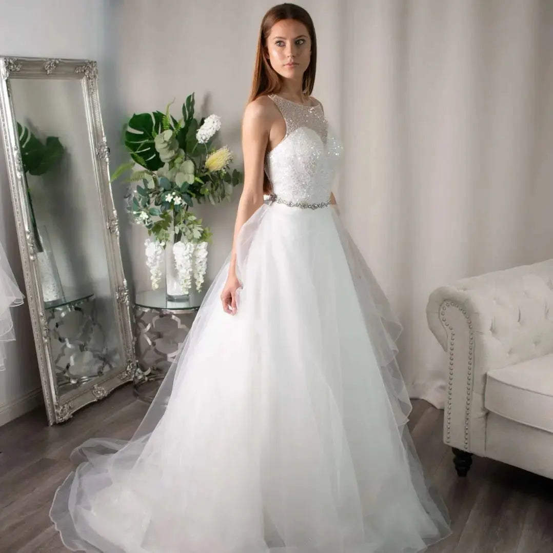 Ruth Sparkly Wedding Gown With Glittery Tiered Skirt - Divine Bridal