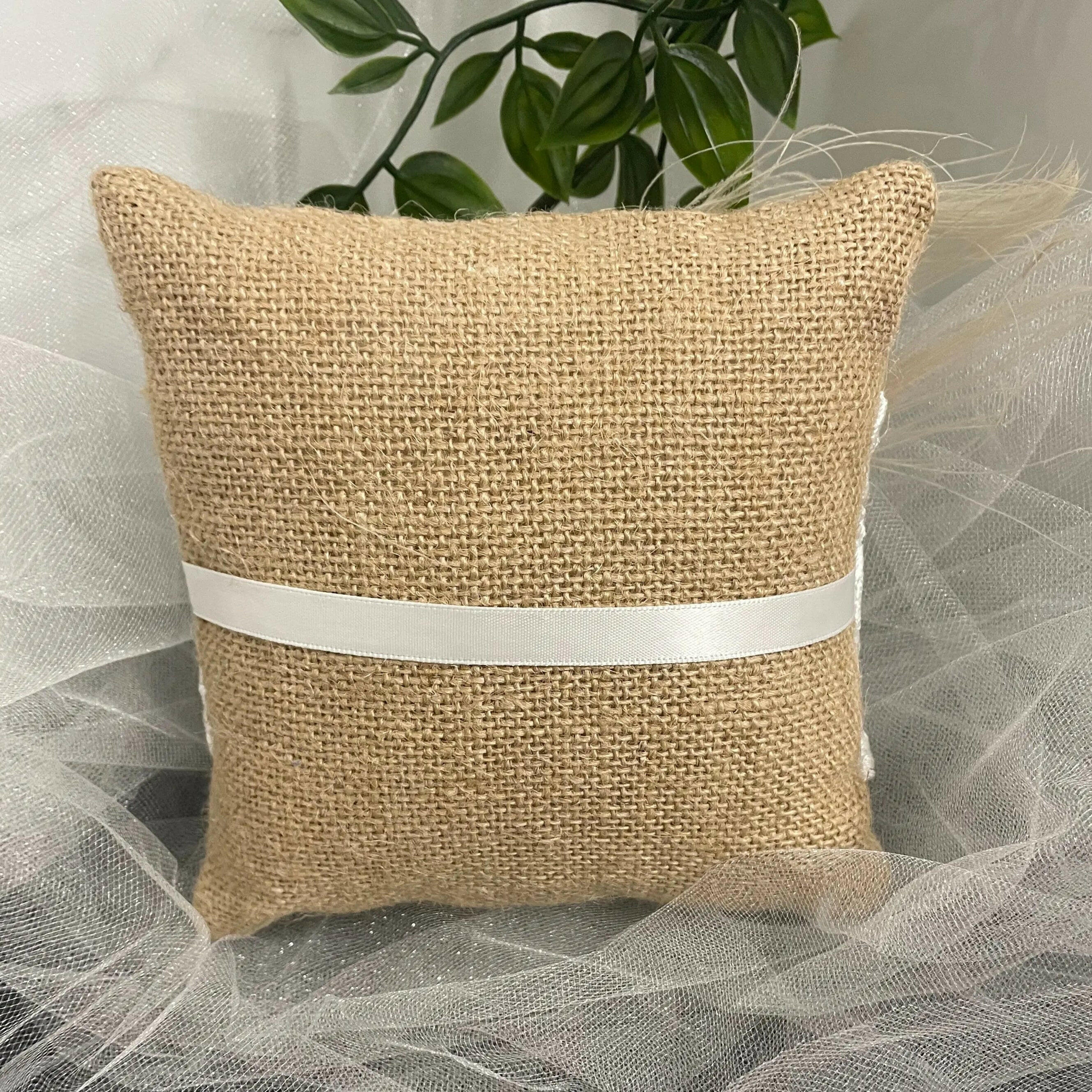 Tan Burlap ringbearer Pillow.