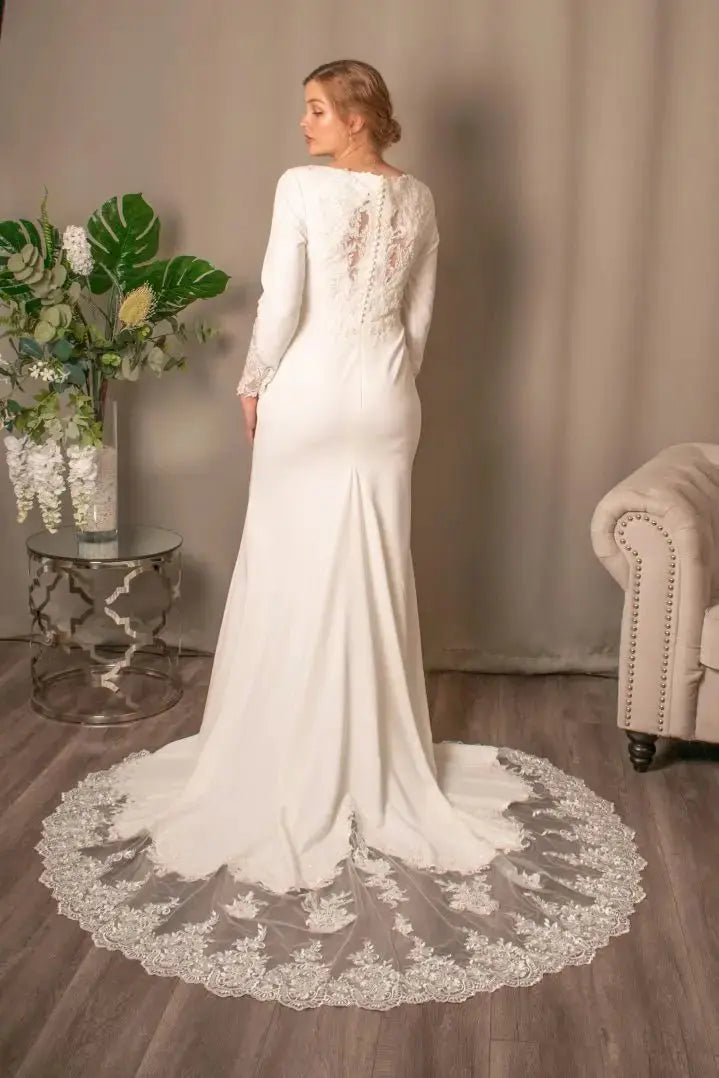 Victoria: V-Neck Lace Mermaid Gown - Stunning Ivory Wedding Dress.