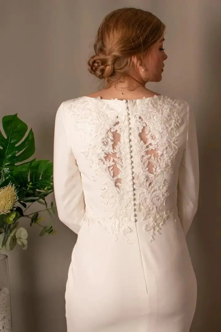 Victoria: V-Neck Lace Mermaid Gown - Stunning Ivory Wedding Dress.